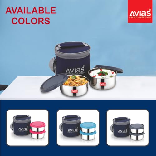 Image of AVIAS Freshia Stainless Steel Lunch Box /Horizontal Tiffin Box / 4 Containers /Round Tiffin Box /Light-Weight Boxes /Air-Tight Lids /Horizontal Lunch Box for Office / 200ml, 200ml, 300ml, 300ml