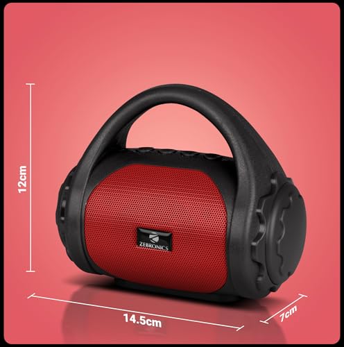 Image of Zebronics Zeb-County Wireless Bluetooth Portable Speaker with Supporting Carry Handle, USB, SD Card, AUX, FM & Call Function. (Black+Red)