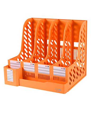 Legou Porte-revues Rangement à Dossier pour Bureau 4 Compartiments Haute Capacité 340 * 255 * 305mm Orange