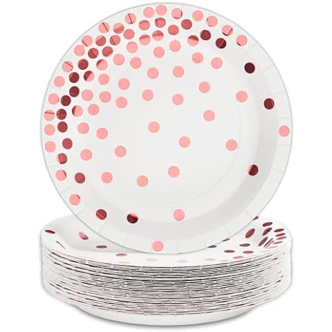 DYLIVeS 80 Count Rose Gold Paper Plates Cover