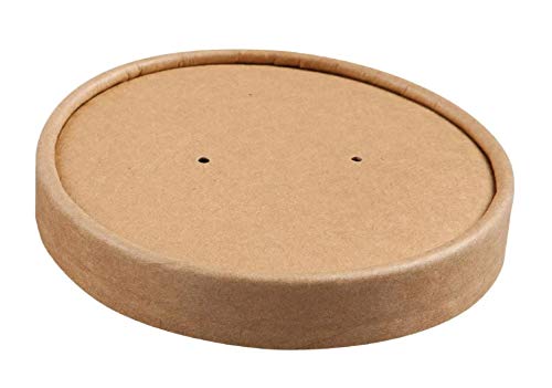 Thali Outlet - 500 x 26oz / 32oz Kraft Paper Vented Lids to Fit Brown Kraft HD Soup Containers
