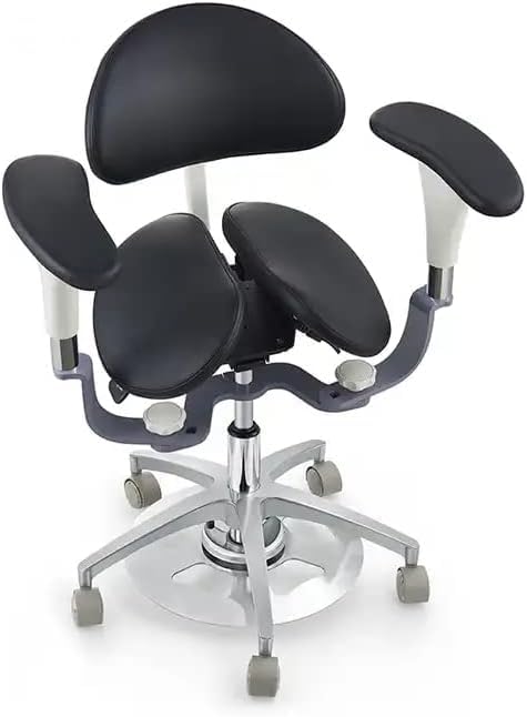 Dental Furniture Ergonomic Stool Fabric Luxury Type Leather Armrest Foot Controlled Surgical Saddle Chair Black