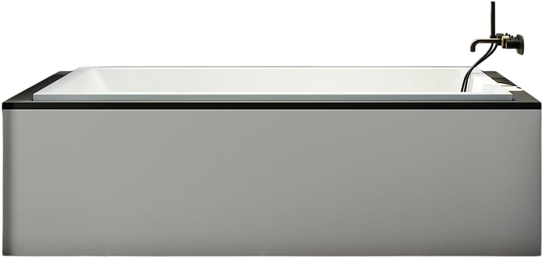 Eviva Teddy 59-Inch Acrylic Bathtub Non-Slip Deep Soaking Bathtub 61-Gallon Drop-In Modern Soaker Deep Rectangular Bath Tub in Glossy White