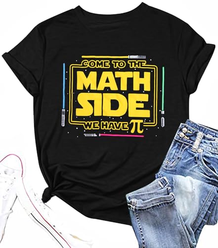 Come to The Math Side Shirt Women Pi Tee Shirts Math Teacher T-Shirt Back to School Mathematics Tops Dark Grey