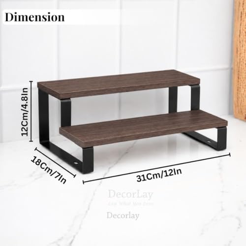Image of Decorlay 2-Tier Metal & Laminated Board Spice Rack Organizer Kitchen countertop rack Size: 30x18.5x13 CM Color: Brown & Black