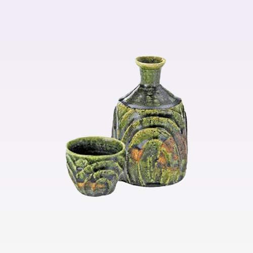 TOKYO MATCHA SELECTION- Tokkuri Sake server bottle set - KAKURIN - ORIBE WAVE - 1 sake serve rbottle & 1 guinomi sake cup - Mino ware[Standard Ship by EMS (Expedited) with Tracking Number & Insurance]