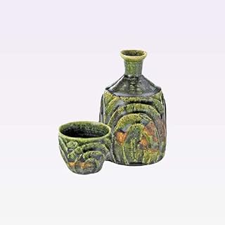 TOKYO MATCHA SELECTION- Tokkuri Sake server bottle set - KAKURIN - ORIBE WAVE - 1 sake serve rbottle & 1 guinomi sake cup - Mino ware[Standard Ship by EMS (Expedited) with Tracking Number & Insurance]