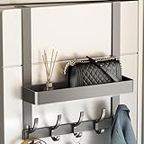 UUE Türhaken zum Einhängen, Türgarderobe aus Edelstahl, Kleiderhaken Tür mit 5 Haken und Korb, Türgarderobe zum Einhängen, Hängeregal Bad, platzsparende Türhakenleiste für gesamte Wohnung