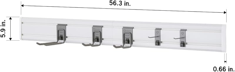 TRINITY 7-Piece Wall Mounted Storage Track System, Garage & Tool Organization Set with 2 PVC 28" Panels and 5 Hooks, Up To 150 Lbs Per Panel, White