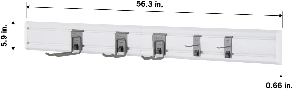 TRINITY 7-Piece Wall Mounted Storage Track System, Garage & Tool Organization Set with 2 PVC 28" Panels and 5 Hooks, Up To 150 Lbs Per Panel, White