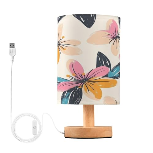 Ttgoth Boho Flowers Bedside Table Lamp for Bedroom Small Nightstand Lamp LED Desk Lamp with USB Ports and Fabric Shade for Living Room, Dorm, Home, Office