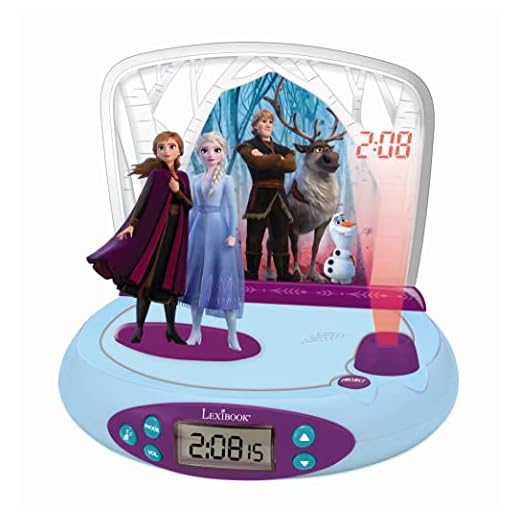 Lexibook Disney Frozen 2 Elsa & Anna, Reloj Despertador con proyector, luz de Noche, proyecten la Hora en el Techo, Efectos de Sonido, con Pilas, Azul/púrpura, RP510FZ