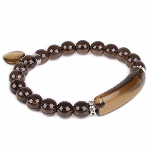 Image of Justinstones Smoky Quartz Gem Semi Precious Gemstone Love Heart Charm Stretch Bracelet
