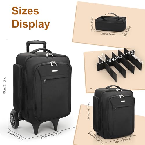 Image of Relavel Rolling Makeup Case with Large Makeup Case, Large Make Up Travel Organizer with 2 big Wheels, Professional Lockable Makeup Artist Backpack with Adjustable Dividers for Daily Use - Black