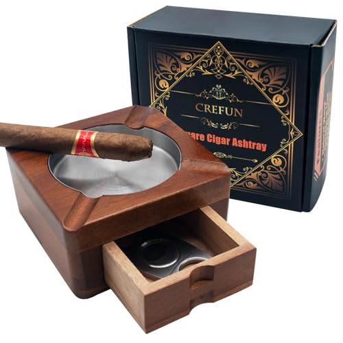Cenicero de madera para puros con 4 ranuras y cajón desmontable - CREFUN CK4831, diseño compacto para coche/oficina/golf, accesorios para cigarros de hombre para papá y marido