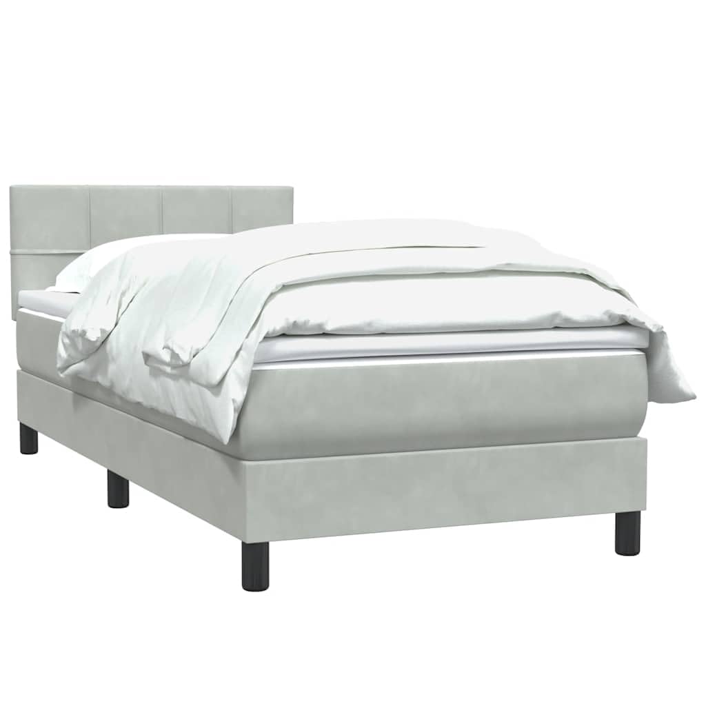Cama con somier de 80 x 220 cm, terciopelo gris claro, con colchón y top, diseño moderno, cabecero de altura ajustable para habitaciones de invitados, habitación juvenil, accesorios para el