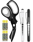 MEUUT 3 Pack Medical Scissors Penlights for Nurse Kits- Two Medical Pen lights with Four Batteries,