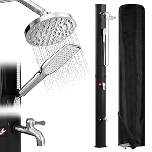 Vigevee Solardusche 40L Solar Gartendusche warmes Wasser Bis Zu 60°C ohne Stromanschluss Pooldusche Camping mit Fußdusche und schwenkbarem Regenduschkopf, inkl. Montagematerial, Schwarz