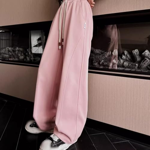 School Pants for Girls Y2K Baggy Wide Leg Sweatpants Elastic High Waisted Joggers Drawstring Straight Leg Pants2