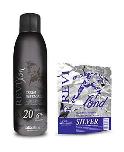 Set of Cream peroxide 1000ml (6% volume 20) and Bleach Powder (SILVER) 500g no dust formula Professional Lightening bleaching highlighting hair protect formula