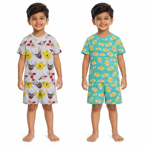 Image of NammaBaby Boy's Cotton Printed Premium Half Sleeves T-Shirt and Shorts Top and Bottom Set /Tshirt-Shorts with Pocket Combo of 2