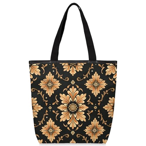 Vintage Floral Graphics Canvas Tote Bag Portable Shopping Bags Reusable Shoulder Tote Bag with Zipper for Travel Shopping Campaign Gym