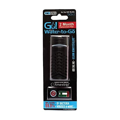 WATER TO GO Replacement 3 Stage Water Bottle Filter which removes 99.99% of Bacteria & Contaminents and Improves Taste - Hiking, Camping & Travelling (BLACK) Cover