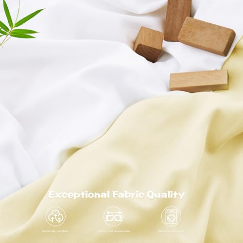 Image of Vonty 2 Pack Breathable Fitted Crib Sheet for Boys and Girls - Rayon Derived from Bamboo, White & Beige Crib Sheets Neutral Crib Mattress Sheet Organic Crib Sheets for Baby(52 inch x 28 inch)