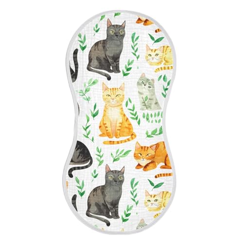 4 Pack Baby Burp Cloths, Soft Absorbent Burping Cloths for Babies, Cotton Milk Spit Up Rags, Large Size for Newborns, Baby Boys and Girls (Colorful Cat Poses)