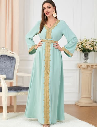 FYMNSI Women Muslim Abaya Dress Islamic Dubai Modest Lace Belted Dress Abayas Kaftan Eid Prayer Clothes Arabian Maxi Robe3