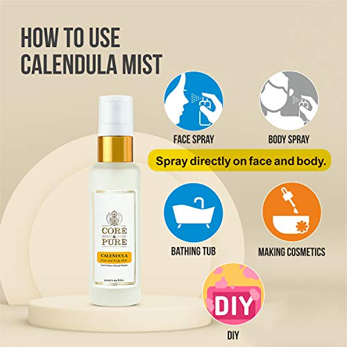 Image of CORE & PURE Calendula Water Face and Body Mist- Helps in Sensitive Skin |100% Natural Hydrosol, Floral Water|- 50ml