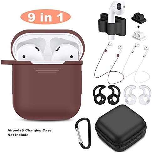 TAOSANHU AirPods Case 9 in 1 Airpods Accessories Kits Protective Silicone Cover and Skin Compatible Apple Airpods 1 Charging Case with Airpods Ear Hook/Tips/Airpods Strap/Clips/Watch Band Holder