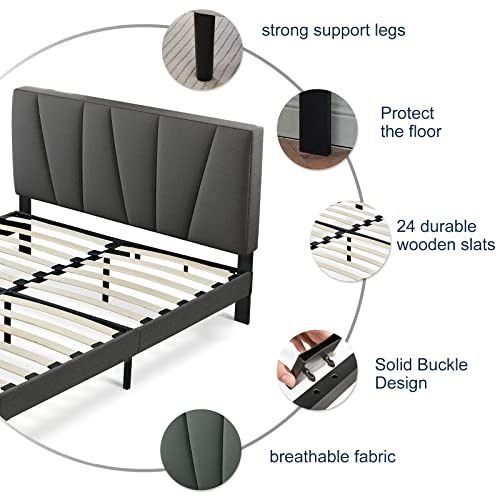 Molblly Twin Bed Frame With Tufted Headboard,Upholstered Platform Bed With Headboard And Strong Wooden Slats,No Box Spring Needed,Easy Assembly,Dark Gray #TOP2