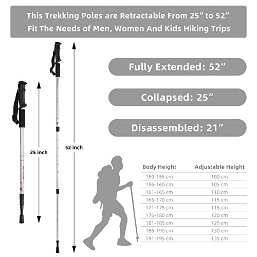 Image of Aihoye Aluminum Hiking Trekking Poles, 2 Pack Collapsible,Lightweight, Anti Shock, Walking Sticks,Adjustable Hiking Pole for Men and Women (Silver)
