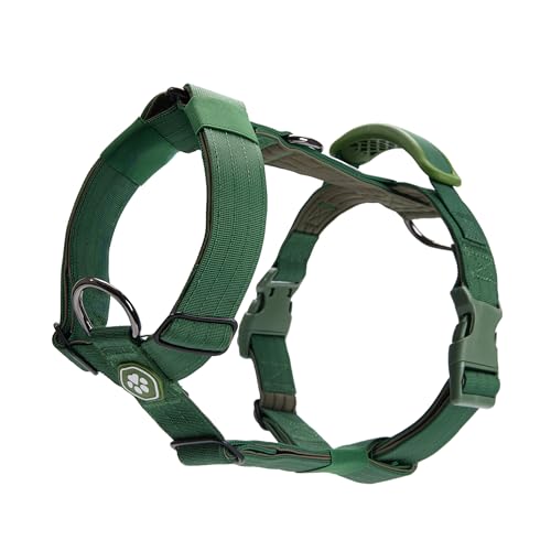 Image of Spark Paws No Pull Dog Harness with Handle for Large Dogs, Heavy Duty Dog Harness for Big Strong Breeds, Adjustable, Y Shaped Padded Halter Design with Front Clip - Army Green - S