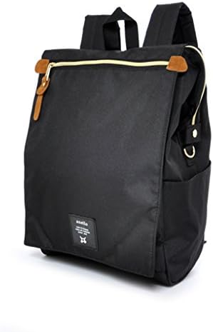 Anello Polyester Canvas Waterproof Unisex Flap Backpack (Black)