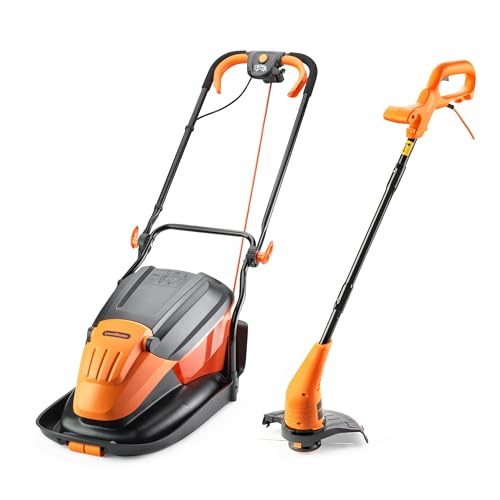 LawnMaster 1700W 33cm Electric Hover Mower with Grass Collection Box and Strimmer Set (350W 2-in-1 Grass Trimmer and Edger) 2 Year Guarantee