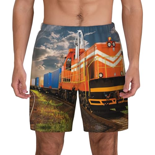 Short de plage double couche EdWal imprimé train de marchandises pour homme