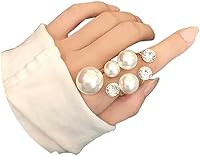Vista 15 de Handmade Pearl Ring Stacking Pearl Statement Rings Adjustable Open Pearl Full Finger Ring Trendy Personality Pearl Cluster Jewelry for Women