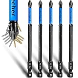 6-Inch Long Phillips Head Drill & Screwdriver Bits 5-Pack, 2 Phillips Bits #2 Impact Magnetic, S2 Alloy Steel, CNC Anti-Slip, 1/4' Hex Shank, Ph2 for Impact Driver, by DCWecher