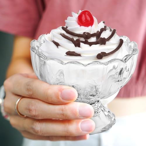 Image of Glassbunny Crystal Dessert Bowls Set Clear Glass, Elegant Glass, Lotus Ice Cream Bowl, Salad Dessert Serving Bowls, Tableware Set, 120 ml, Pack of 6