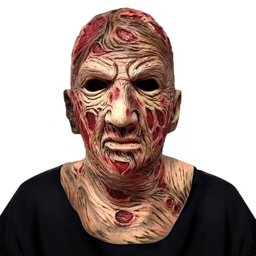 TIANHOO Máscara de Freddy Kruegert Máscara de Látex Cabeza Completa Máscara de Terror Cinematográfico Complemento del Disfraz de Freddy Disfraces de Halloween Accesorios Pesadilla de Tocado