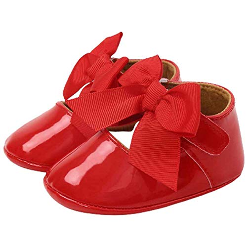 Toddler Little Girl Shoes Mary Jane Wedding Bridesmaids Casual Slip on Ballet Flat for Party School (Red, 3-6 Months)2