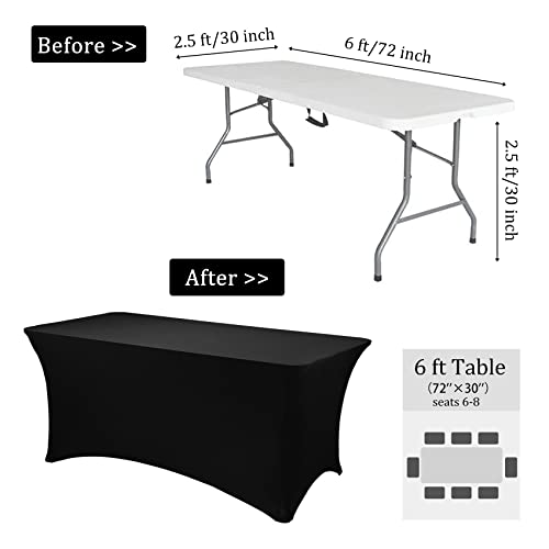 Image of 8 Pack 6FT Spandex Table Covers Fitted Rectangle Washable Wrinkle Resistant Stretch Table Cloth for Folding Table Wedding Party Birthday Banquet Bar Events(Black)