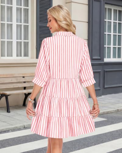 AUSELILY 3/4 Sleeve Summer Babydoll Button Down Dresses Casua Mini Dress with Pockets — view 3