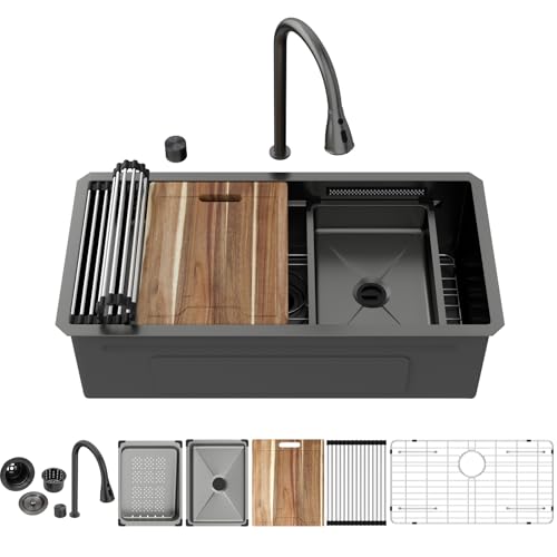 Kichae 32 x 17 Undermount Kitchen Sink Stainless Steel 16 Gauge Workstation