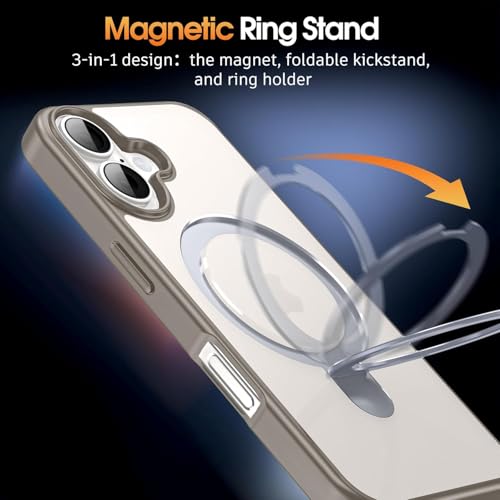 Image of iPhone 16 Magsafe Stand Case | Matte Design & 360 Protection | Military-Grade Apple iPhone 16 Cover | Ultra Premium - Gray