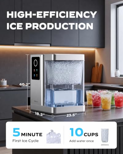 Image of Silonn Premium Countertop Nugget Ice Maker with Smart APP & Voice Control, Self-Cleaning Pebble Ice Machine with 3L Water Tank, 44lbs /24H Soft Chewable Sonic Ice, for Home & Party, Silver