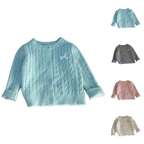 Girls Bow Embroidery Knit Cardigan Sweater for Teen Kids Button Closed Sweater Tops Baby Girls (Blue, 3-4 Years)2