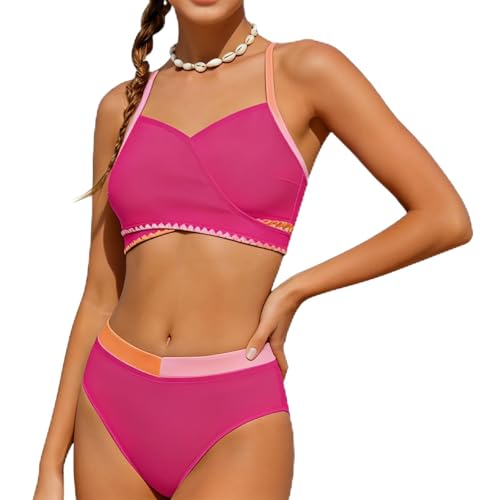 Bikini de dos piezas para niña con tirantes ajustables, acolchado en el pecho, adecuado para niños de 7 a 16 años, ideal para piscina, playa, aguas termales, ropa de ocio de verano, Rosa intenso., 13